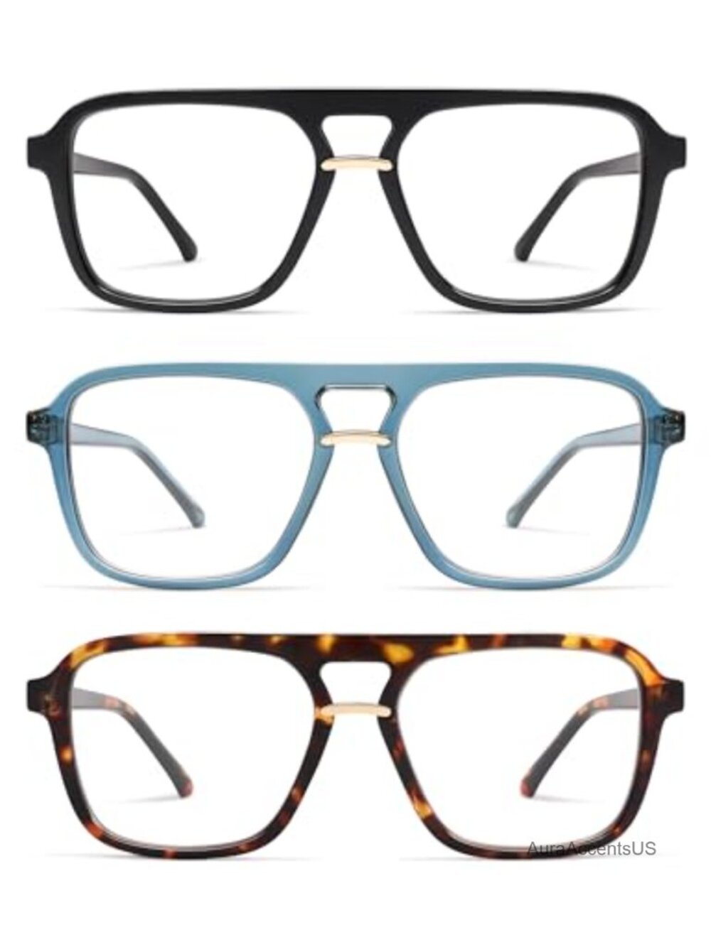 3 Pack Aviator Reading Glasses Blue Light Blocking UV400 Square Frame Women Men